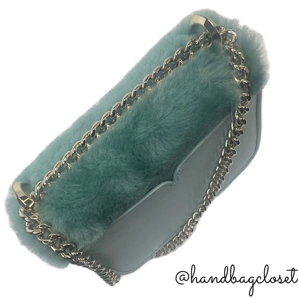 Kate Spade Nicola Faux Fur Crossbody Gold Chain Bag Purse Spearmint Green - Picture 9 of 16